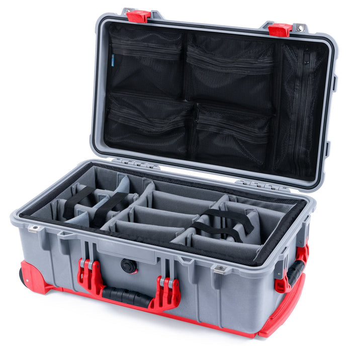 Pelican 1510 Case - Silver & Red Trolley - Padded Microfiber Dividers / Mesh Lid Organizer