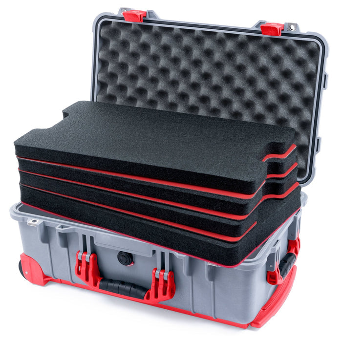 Pelican 1510 Case - Silver & Red Trolley - DIY Tool Foam Kit / Convolute Lid Foam