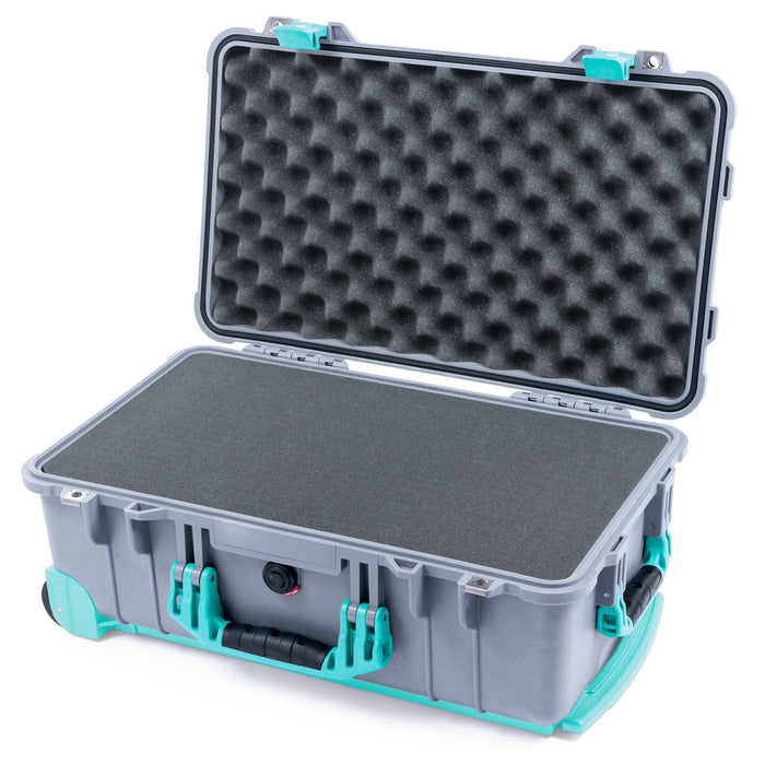Pelican 1510 Case - Silver & Teal Trolley - Pick & Pluck Foam / Convolute Lid Foam