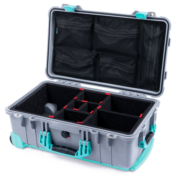 Pelican 1510 Case - Silver & Teal Trolley - TrekPak Divider System / Mesh Lid Organizer