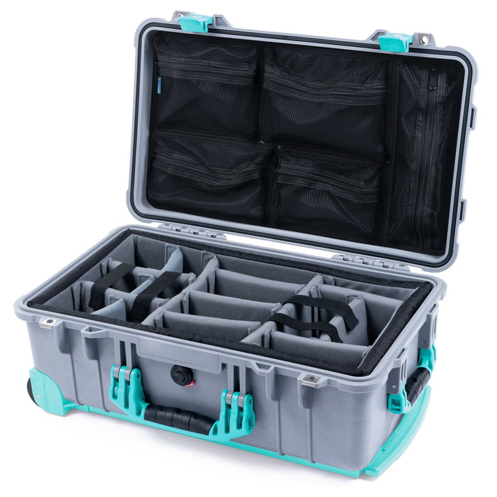 Pelican 1510 Case - Silver & Teal Trolley - Padded Microfiber Dividers / Mesh Lid Organizer