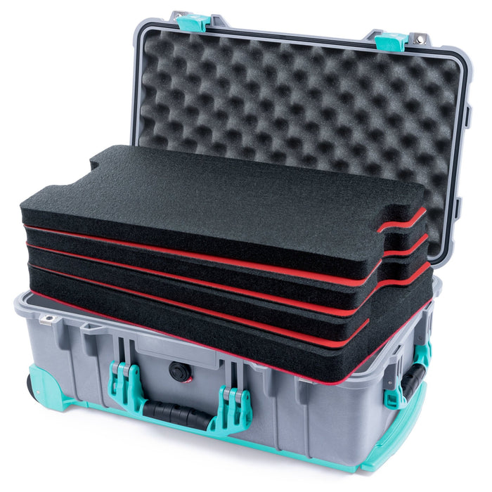 Pelican 1510 Case - Silver & Teal Trolley - DIY Tool Foam Kit / Convolute Lid Foam
