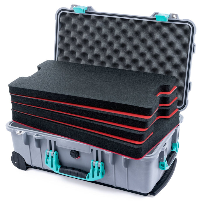 Pelican 1510 Case - Silver & Teal - DIY Tool Foam Kit / Convolute Lid Foam