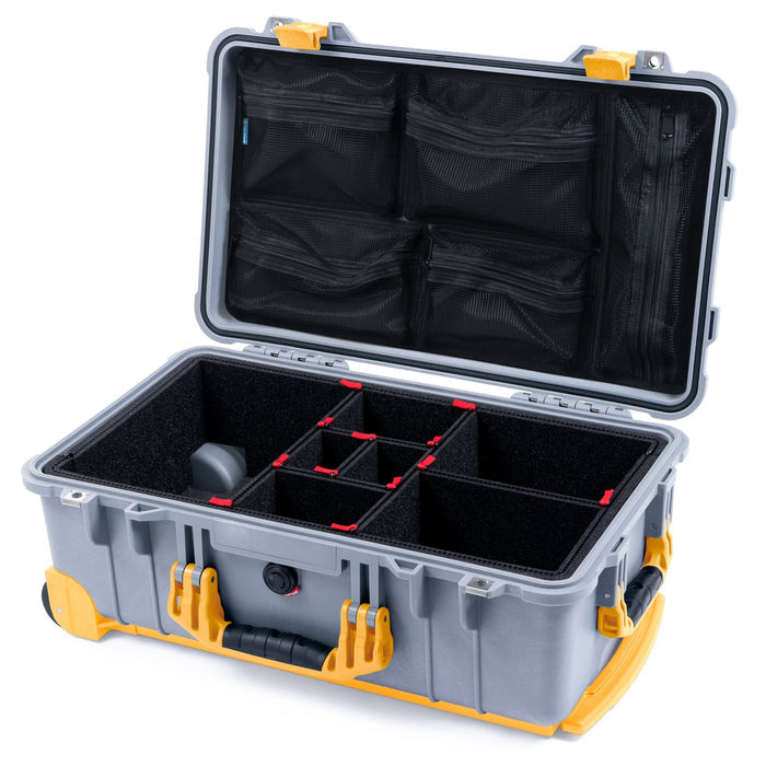 Pelican 1510 Case - Silver & Yellow Trolley - TrekPak Divider System / Mesh Lid Organizer