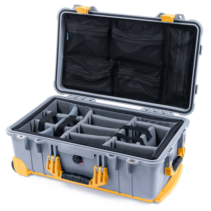 Pelican 1510 Case - Silver & Yellow Trolley - Padded Microfiber Dividers / Mesh Lid Organizer