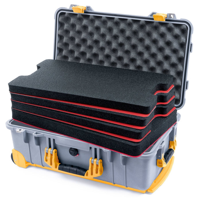 Pelican 1510 Case - Silver & Yellow Trolley - DIY Tool Foam Kit / Convolute Lid Foam