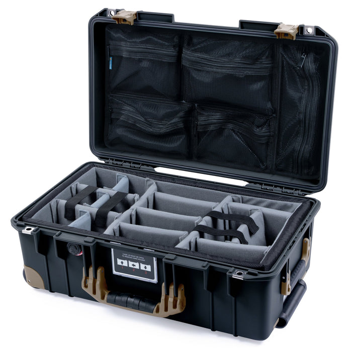 Pelican 1535 Air Carry - on Case - Black & Dark Desert Dirt Trolley - Padded Microfiber Dividers / Mesh Lid Organizer