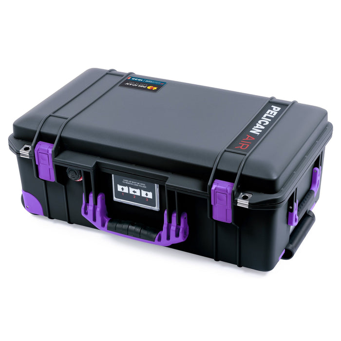 Pelican 1535 Air Carry-on Case - Black & Purple Trolley - Front View of Case Closed