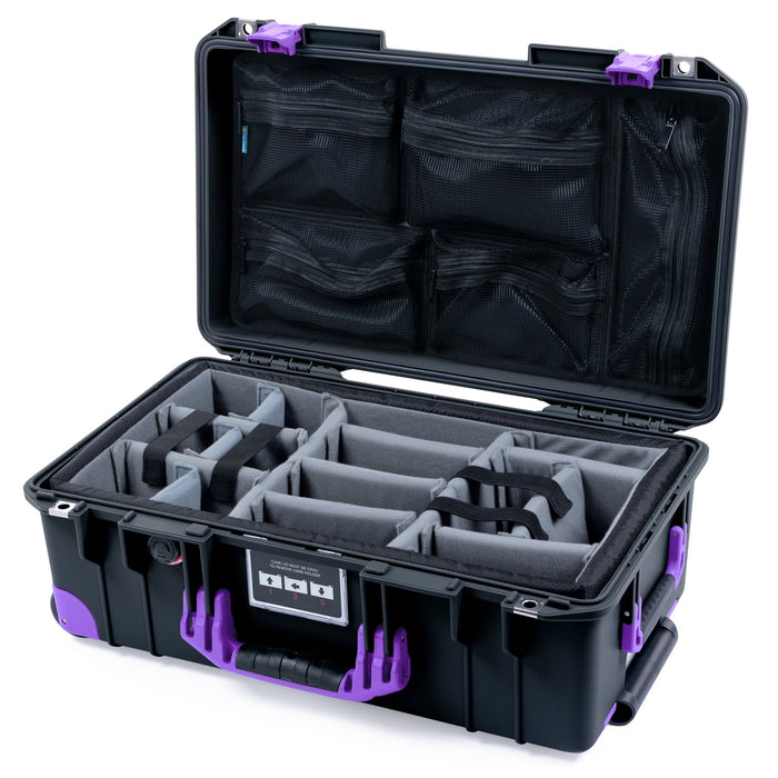Pelican 1535 Air Carry-on Case - Black & Purple Trolley - Padded Microfiber Dividers / Mesh Lid Organizer