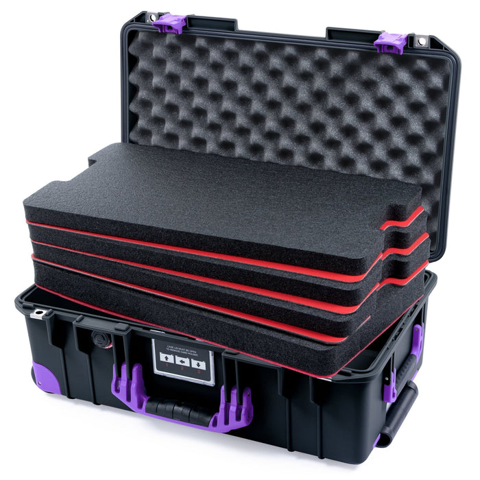Pelican 1535 Air Carry-on Case - Black & Purple Trolley - DIY Tool Foam Kit / Convoluted Lid Foam