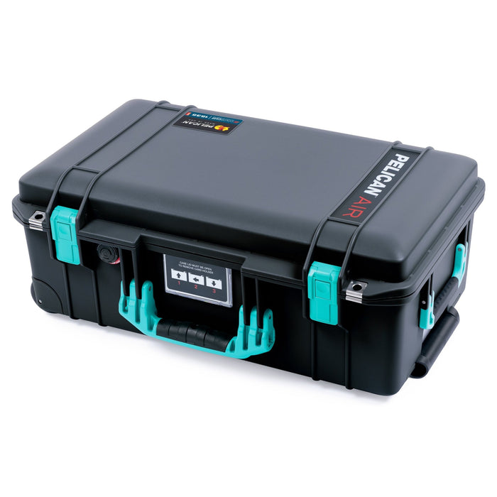 Pelican 1535 Air Carry-on Case - Black & Teal - Laying Flat Front View