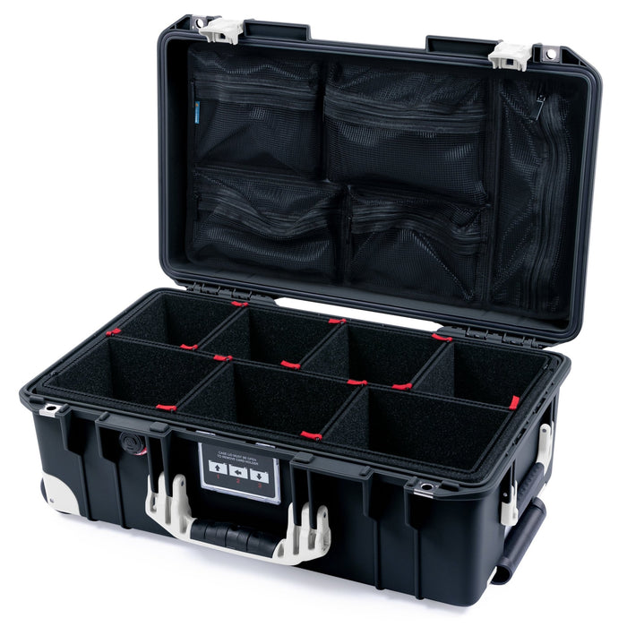 Pelican 1535 Air Carry - on Case - Black & White Trolley - TrekPak Divider System / Mesh Lid Organizer