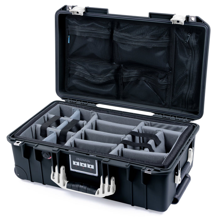 Pelican 1535 Air Carry-on Case - Black & White - Padded Microfiber Dividers / Mesh Lid Organizer