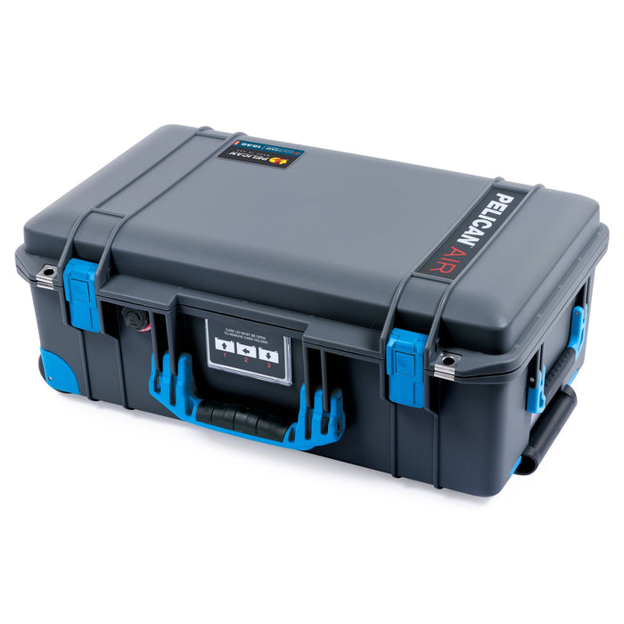 Pelican 1535 Air Carry-on Case - Charcoal & Blue Trolley - Closed Angled View