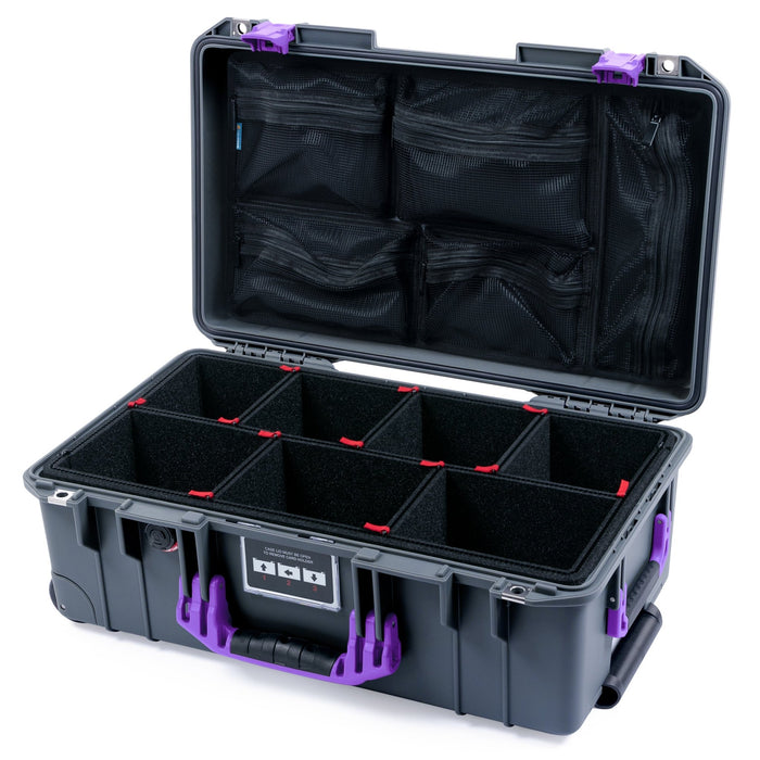 Pelican 1535 Air Carry - on Case - Charcoal & Purple - TrekPak Divider System / Mesh Lid Organizer