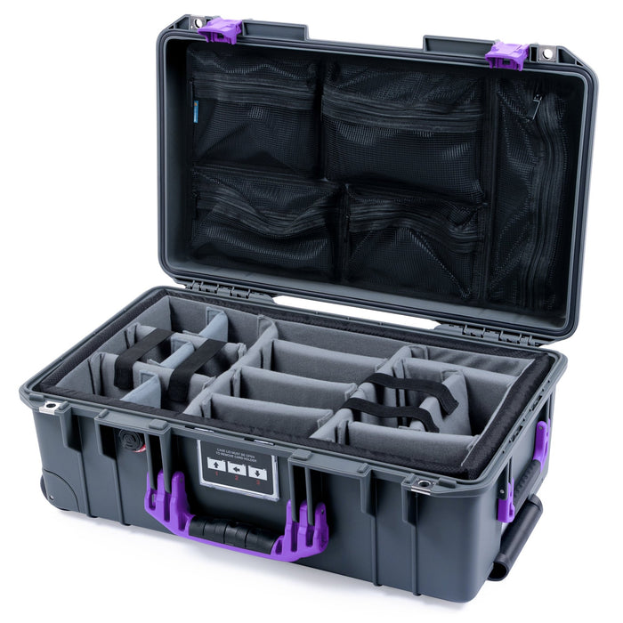 Pelican 1535 Air Carry - on Case - Charcoal & Purple - Padded Microfiber Dividers / Mesh Lid Organizer