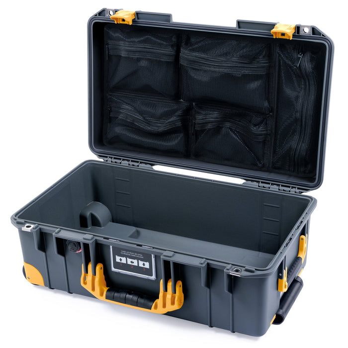 Pelican 1535 Air Carry - on Case - Charcoal & Yellow Trolley - Mesh Lid Organizer Only