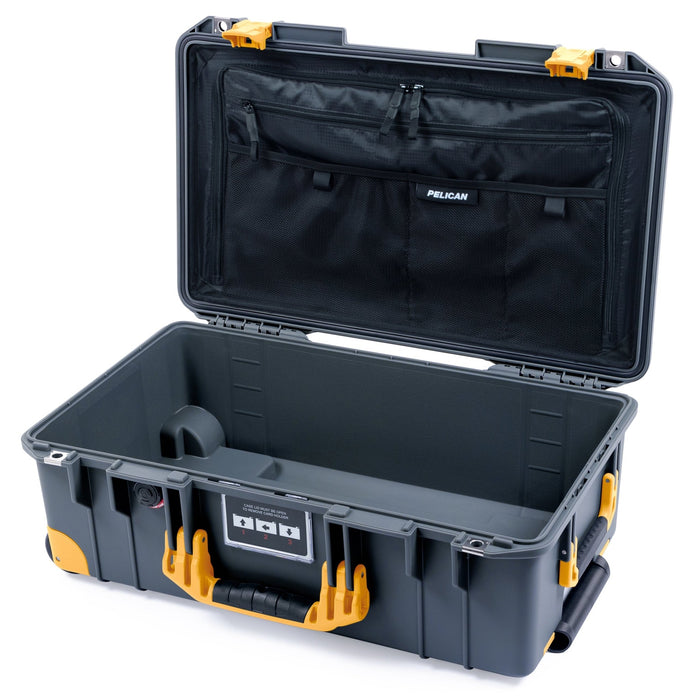 Pelican 1535 Air Carry - on Case - Charcoal & Yellow Trolley - TRVL Lid Organizer Only