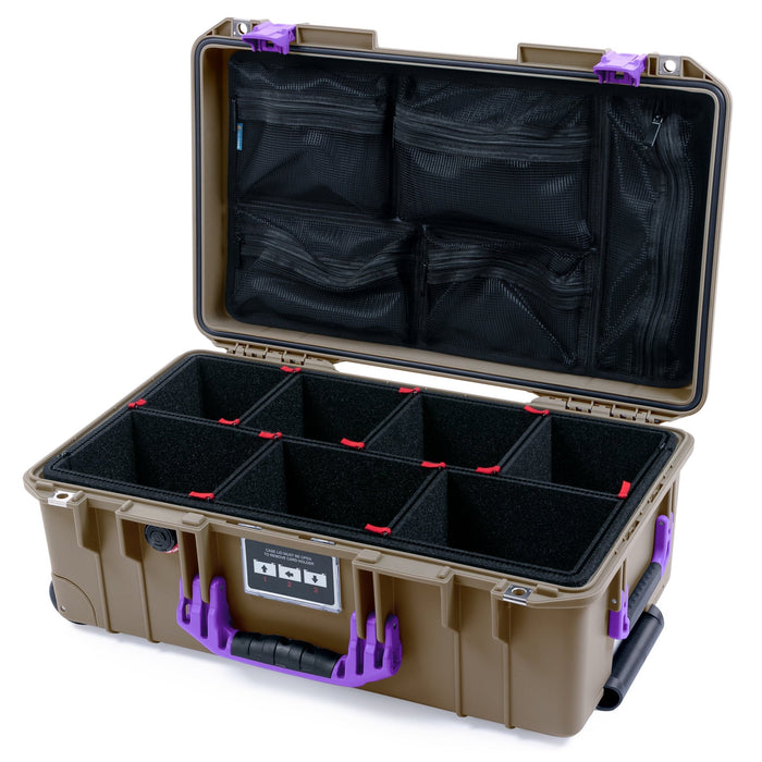 Pelican 1535 Air Carry - on Case - Dark Desert Dirt & Purple - TrekPak Divider System / Mesh Lid Organizer