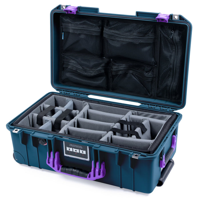 Pelican 1535 Air Carry-on Case - Deep Pacific & Purple - Padded Microfiber Dividers / Mesh Lid Organizer
