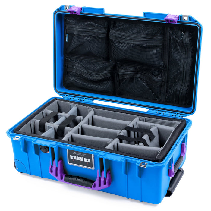 Pelican 1535 Air Carry-on Case - Electric Blue & Purple - Padded Microfiber Dividers / Mesh Lid Organizer