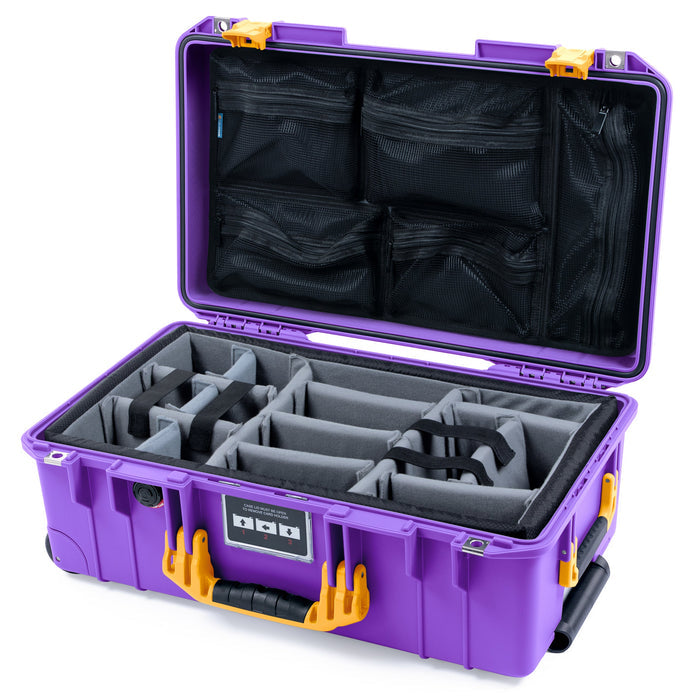 Pelican 1535 Air Carry-on Case - Galaxy Purple & Yellow - Padded Microfiber Dividers / Mesh Lid Organizer