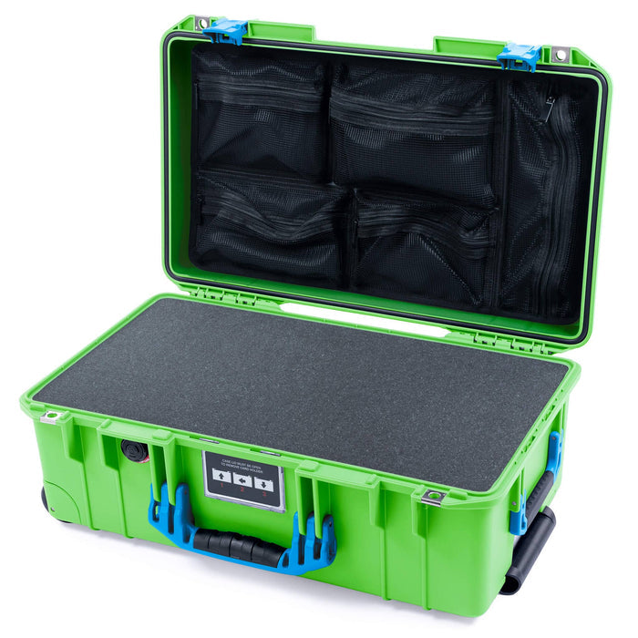 Pelican 1535 Air Carry - on Case - Lime Green & Blue - Pick & Pluck Foam / Mesh Lid Organizer