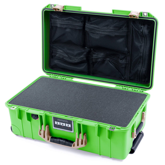 Pelican 1535 Air Carry - on Case - Lime Green & Desert Tan - Pick & Pluck Foam / Mesh Lid Organizer