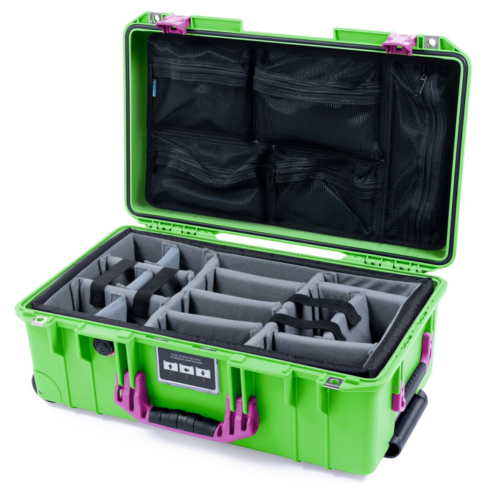 Pelican 1535 Air Carry - on Case - Lime Green & Magenta - Padded Microfiber Dividers / Mesh Lid Organizer