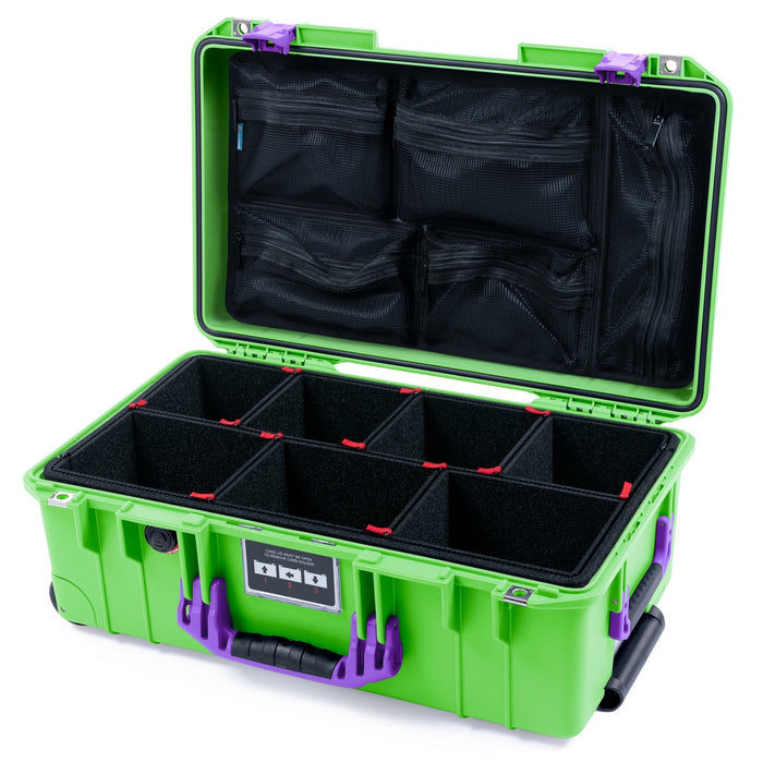 Pelican 1535 Air Carry - on Case - Lime Green & Purple - TrekPak Divider System / Mesh Lid Organizer