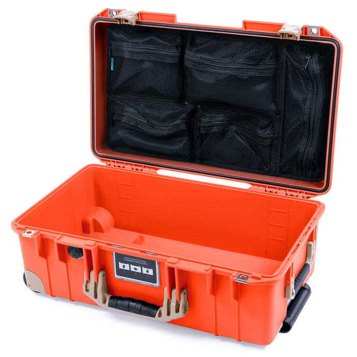 Pelican 1535 Air Case, Orange with Desert Tan Handles, Latches & Trolley Mesh Lid Organizer Only ColorCase 015350-0100-150-311-310