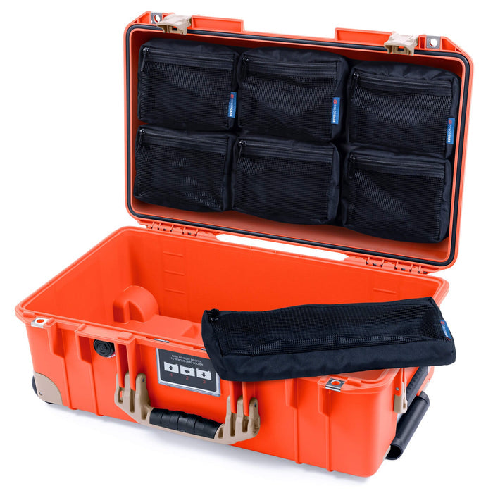 Pelican 1535 Air Case, Orange with Desert Tan Handles, Latches & Trolley 7-Piece Removable Mesh Pouches Only ColorCase 015350-0700-150-311-310