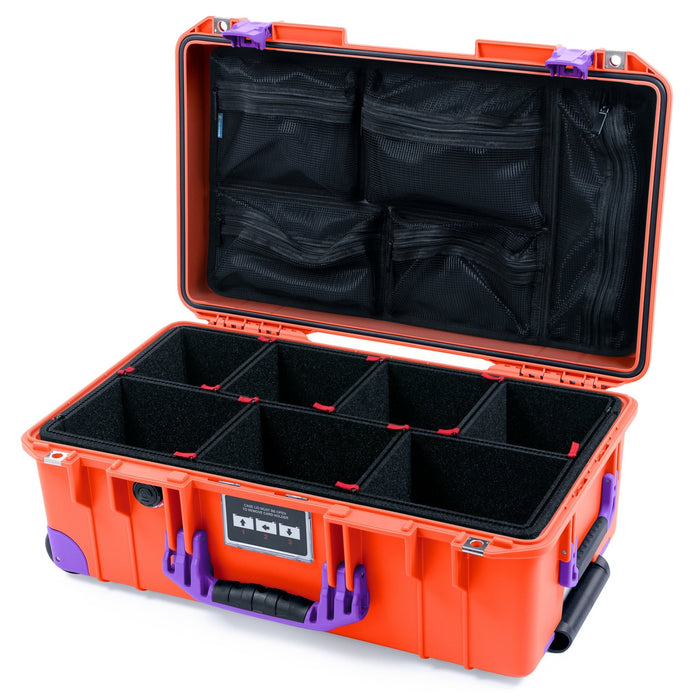Pelican 1535 Air Carry - on Case - Orange & Purple Trolley - TrekPak Divider System / Mesh Lid Organizer