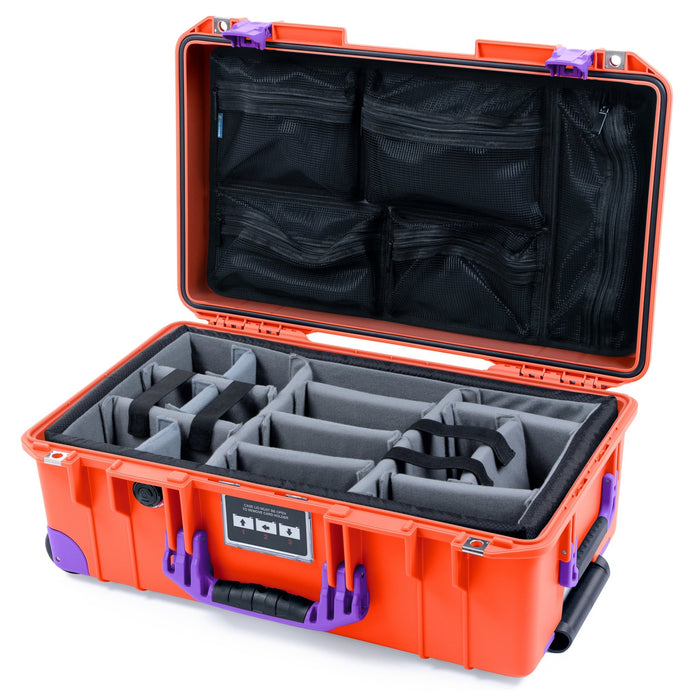 Pelican 1535 Air Carry - on Case - Orange & Purple Trolley - Padded Microfiber Dividers / Mesh Lid Organizer
