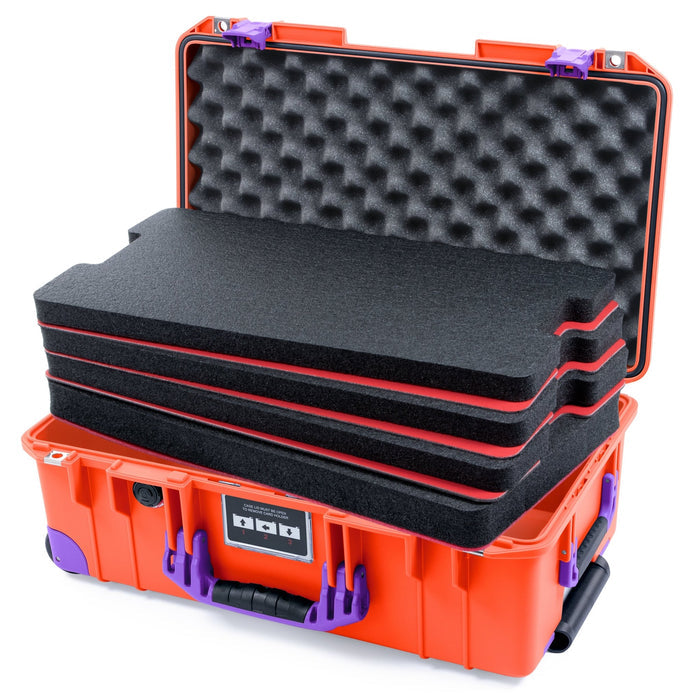 Pelican 1535 Air Carry - on Case - Orange & Purple Trolley - DIY Tool Foam Kit / Convoluted Lid Foam