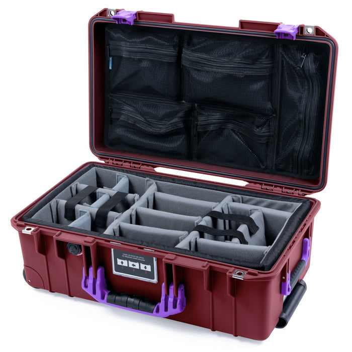 Pelican 1535 Air Carry - on Case - Oxblood & Purple - Padded Microfiber Dividers / Mesh Lid Organizer