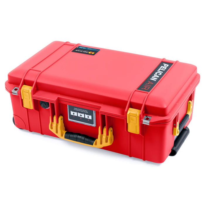 Pelican 1535 Air Case, Red with Yellow Handles & Push-Button Latches ColorCase