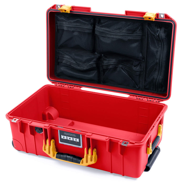 Pelican 1535 Air Case, Red with Yellow Handles & Push-Button Latches Mesh Lid Organizer Only ColorCase 015350-0100-320-241