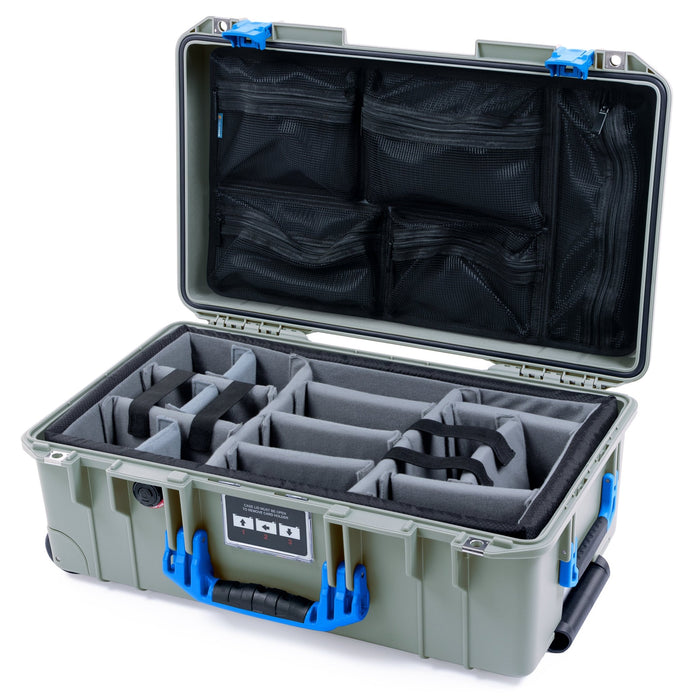 Pelican 1535 Air Carry - on Case - Sage & Blue - Padded Microfiber Dividers / Mesh Lid Organizer