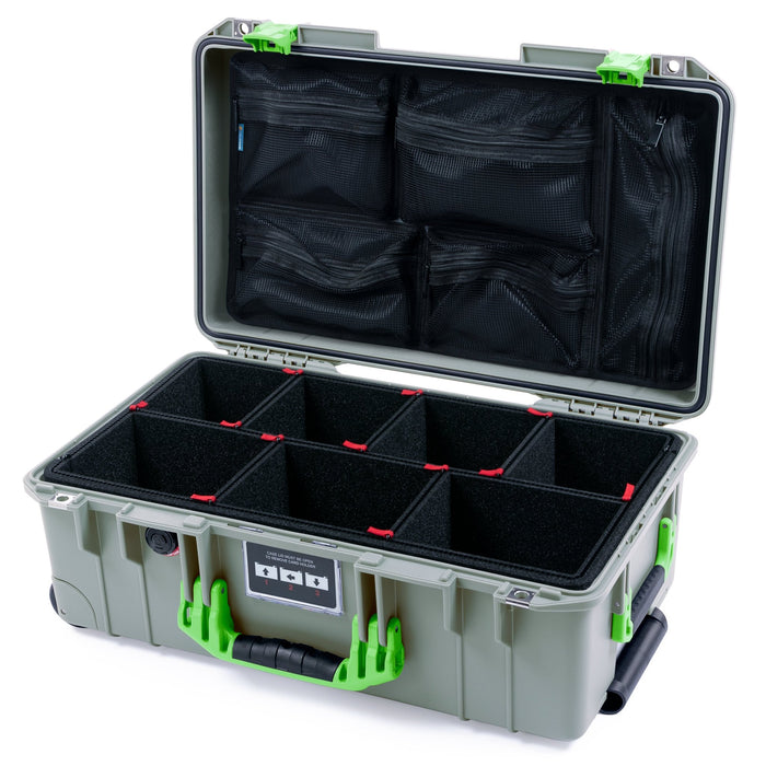 Pelican 1535 Air Carry - on Case - Sage & Lime Green - TrekPak Divider System / Mesh Lid Organizer