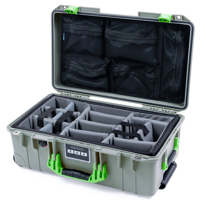 Pelican 1535 Air Carry - on Case - Sage & Lime Green - Padded Microfiber Dividers / Mesh Lid Organizer