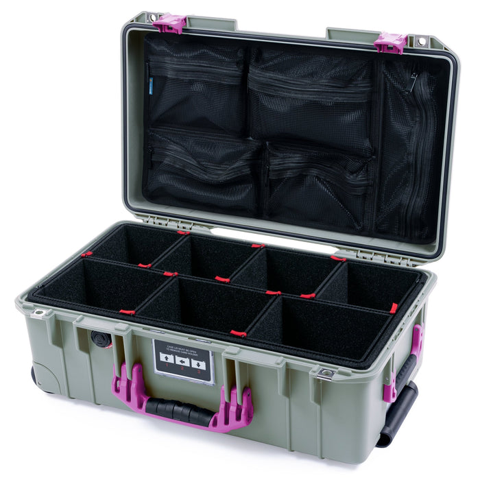 Pelican 1535 Air Carry - on Case - Sage & Magenta - TrekPak Divider System / Mesh Lid Organizer