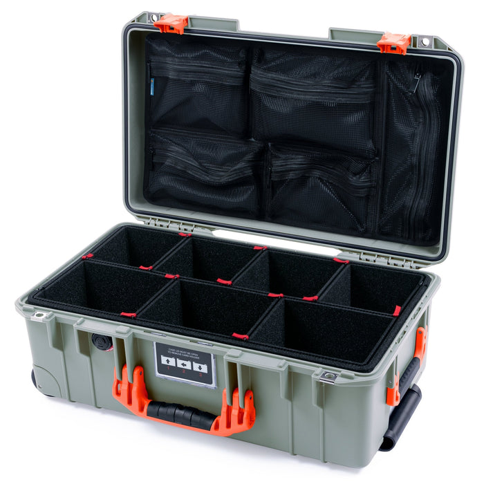Pelican 1535 Air Carry - on Case - Sage & Orange - TrekPak Divider System / Mesh Lid Organizer