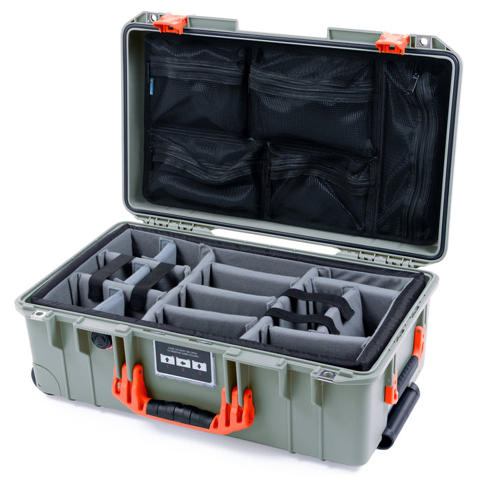 Pelican 1535 Air Carry - on Case - Sage & Orange - Padded Microfiber Dividers / Mesh Lid Organizer