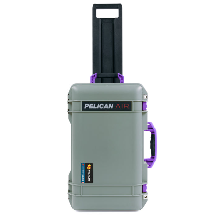 Pelican 1535 Air Carry-on Case, Sage with Purple Handles and Latches - Front View of Case