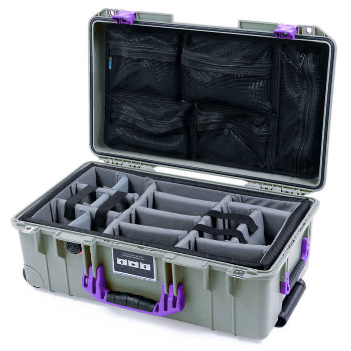 Pelican 1535 Air Carry-on Case - Sage & Purple - Padded Microfiber Dividers / Mesh Lid Organizer