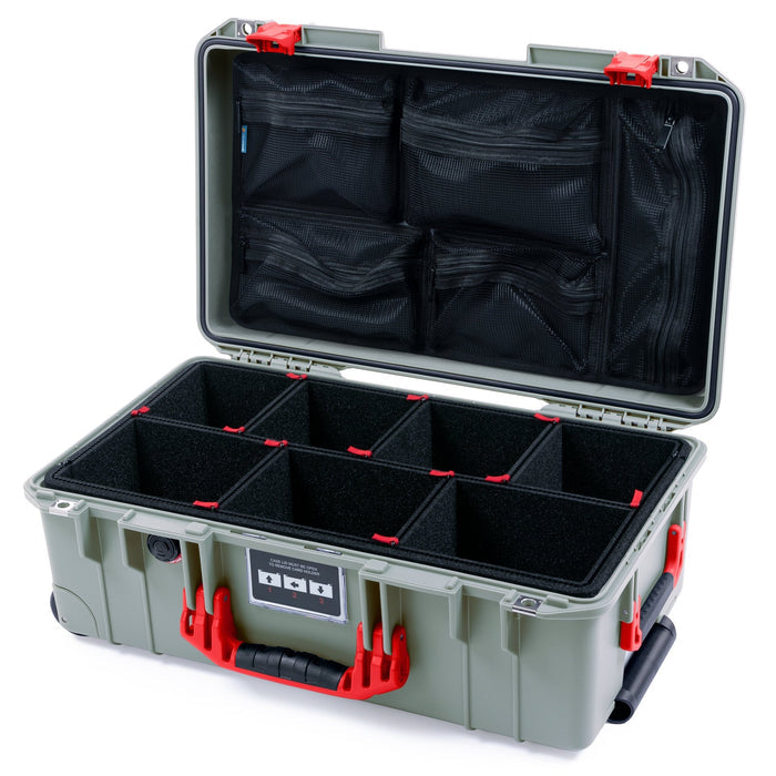Pelican 1535 Air Carry - on Case - Sage & Red - TrekPak Divider System / Mesh Lid Organizer