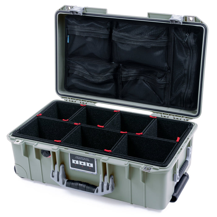 Pelican 1535 Air Carry - on Case - Sage & Silver - TrekPak Divider System / Mesh Lid Organizer
