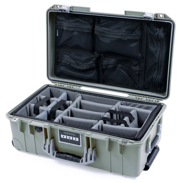 Pelican 1535 Air Carry - on Case - Sage & Silver - Padded Microfiber Dividers / Mesh Lid Organizer