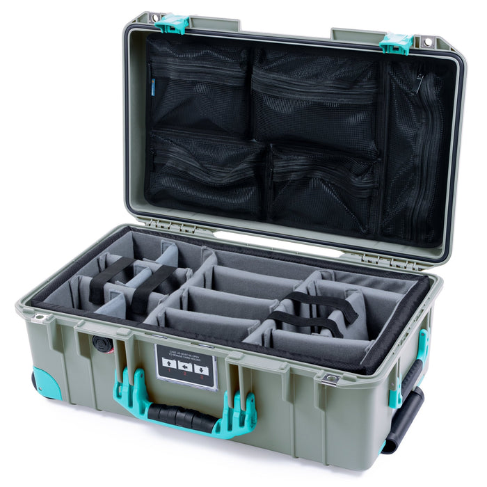 Pelican 1535 Air Carry - on Case - Sage & Teal - Padded Microfiber Dividers / Mesh Lid Organizer